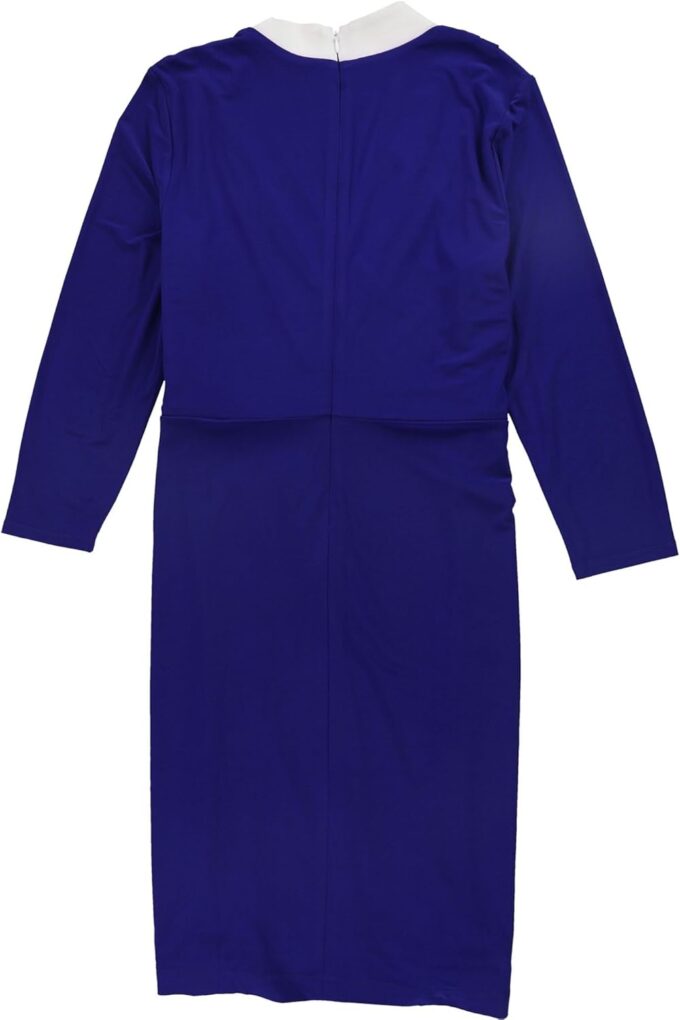 Kasper Damen Etuikleid in Wickeloptik mit Farbblockierung, Königsblau/Weiß, Größe S, Royal Blue/Weiß, Small – Bild 2