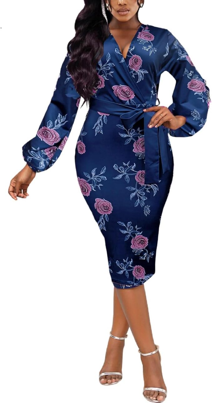 Xinlees Women's Elegant Dresses Sexy Bodycon Long Sleeve Pencil Business Dresses – Bild 2