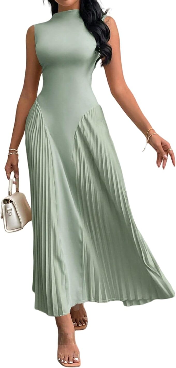 SISKIN Women Elegant Pleated Tight-Fitting A-Line Dress,Summer Dresses for Women,Tea Party Dress