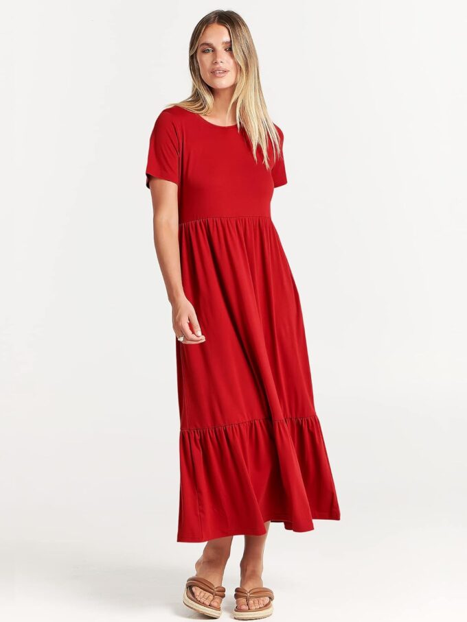 ANRABESS Womens 2025 Summer Casual Maxi Dress A line Tiered Flowy Short Sleeve Crewneck T Shirt Beach Travel Long Dresses – Bild 3