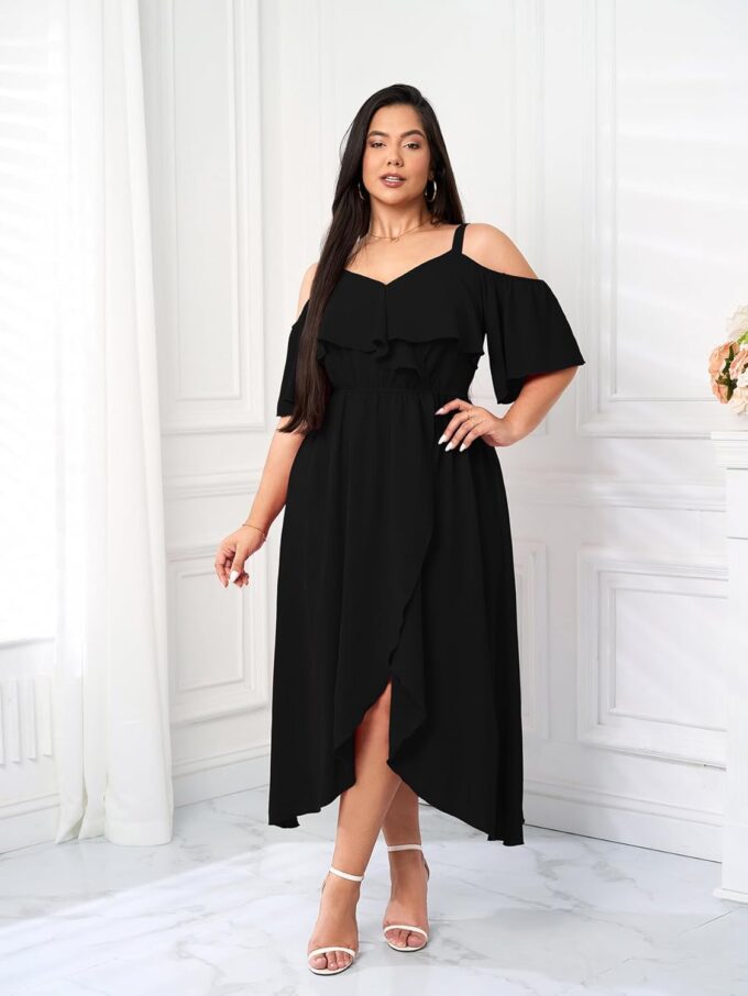 Womens Plus Size Cold Shoulder Dress Short Sleeve Ruffle Summer Sundress High Low Flowy Maxi Long Dresses – Bild 7