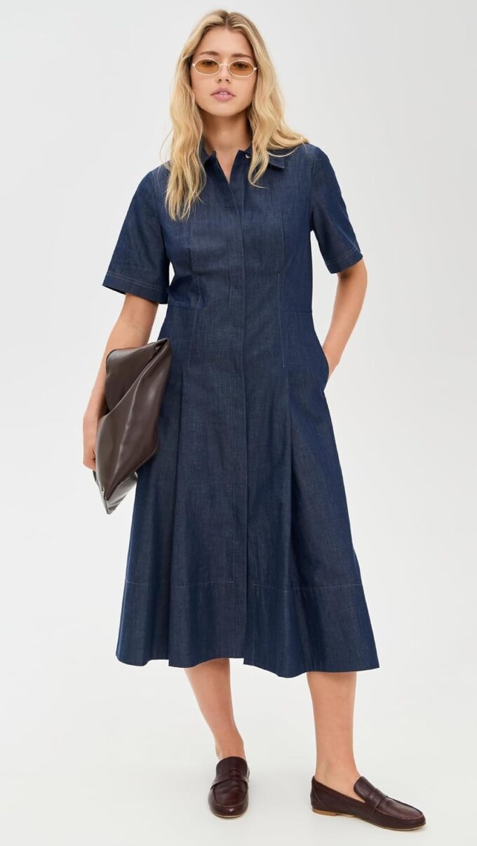 Vince Women's Denim Short Sleeve Shirt Dress – Bild 6