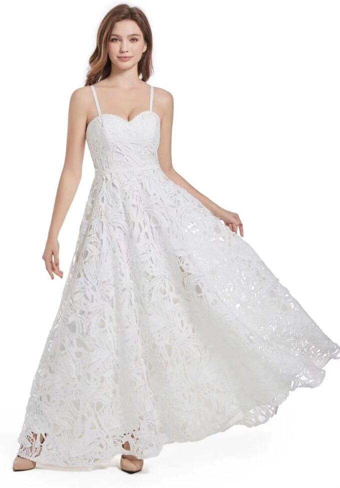 Women's White Short Wedding Dresses Illusory Lace Bohemia Sweetheart Beachy Simple Wedding Gown – Bild 5