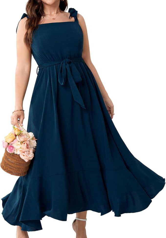 Plus Size Wedding Guest Dress Square Neck Ruffle A Line Elegant Bridesmaid Formal Cocktail Party Dresses for Women