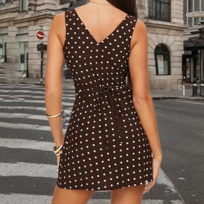 Brown Polka Dot Mini Dress for Women Y2k V - Neck Sleeveless Mini Dress Vintage Streetwear Summer Outfit 2025 – Bild 7
