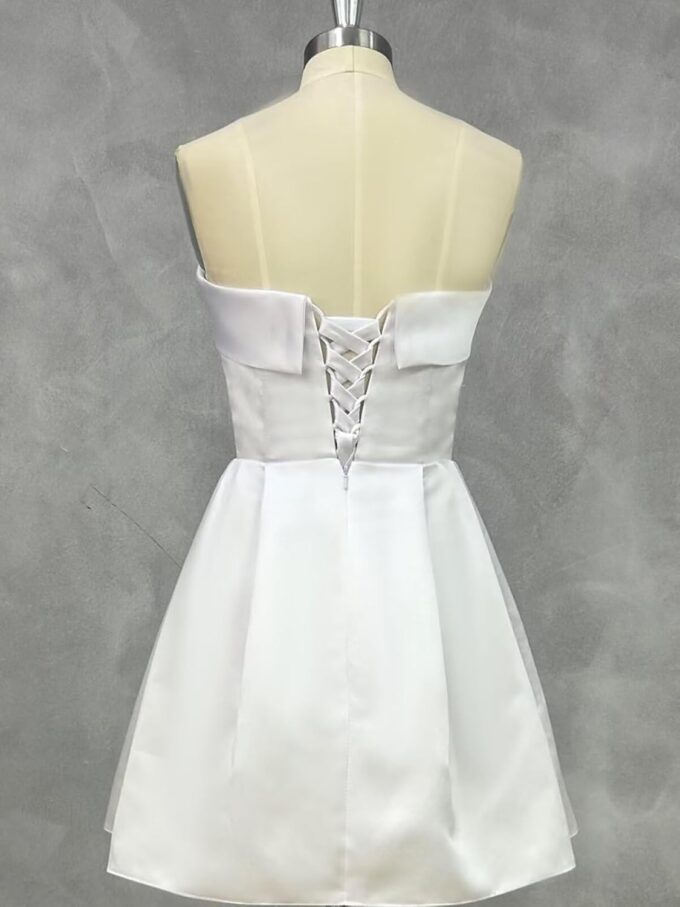 A Line Satin Homecoming Dresses 2025 Prom Dresses Short Strapless Formal Wedding Party Gown with Pockets – Bild 5