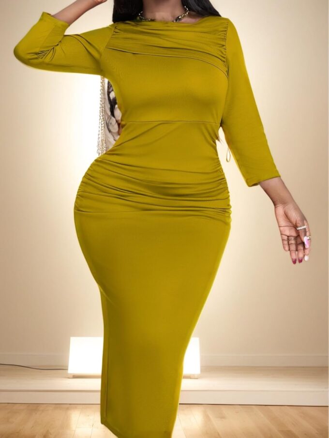Women's Sexy 3/4 Sleeve Midi Dress Ruched Bodycon Solid Evening Party Vintage Church Dresses – Bild 6