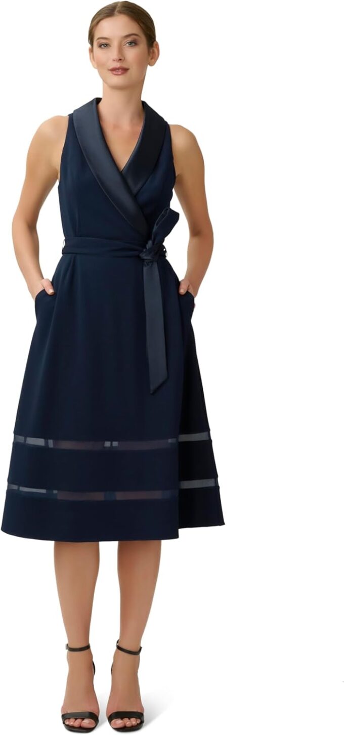 Adrianna Papell Damen Midikleid aus Gestricktem Krepp Kleid