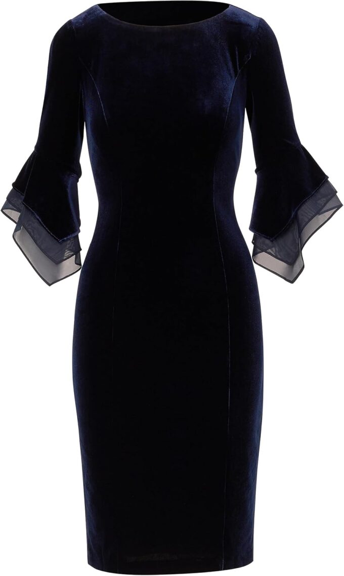 Adrianna Papell Women's Velvet Bell Sleeve Short Dress – Bild 5