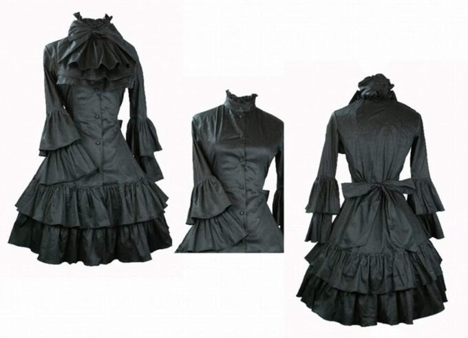 Womens Steampunk Gothic Victorian Dress Multi Layer Midi Dress – Bild 3