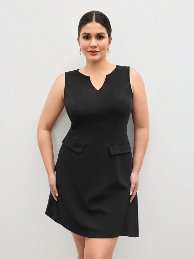 Ekaliy Freizeitkleider für Damen, halbformelle Business-Kleider, Tank-Kleid, Rundhalsausschnitt, lockere Arbeitskleider mit Taschen – Bild 2