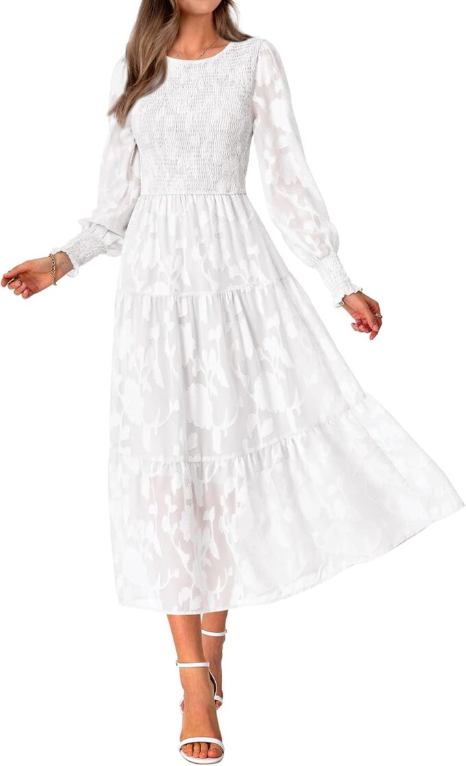 BTFBM Casual Women's 2025 Spring Dresses Elegant Wedding Guest Dress Long Sleeve Floral Midi Dress Flowy Bohemian Long Dress
