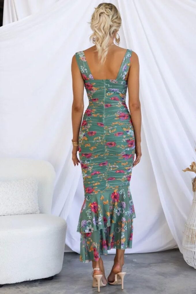 Women's Floral Sexy Sleeveless Bodycon Corset Ruched Fishtail Maxi Dress Backless Slip Long Dresses – Bild 6