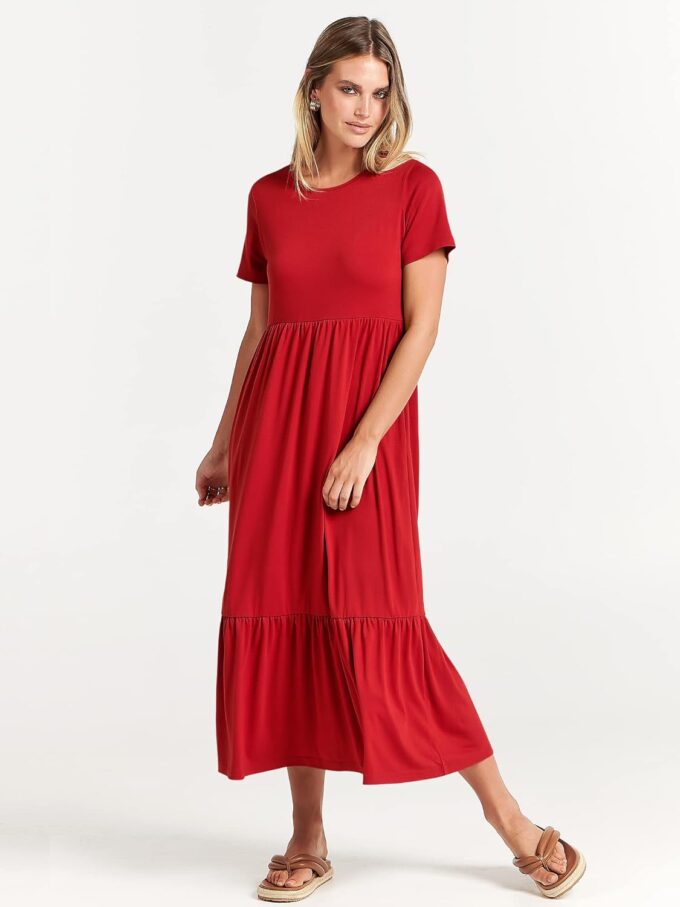ANRABESS Womens 2025 Summer Casual Maxi Dress A line Tiered Flowy Short Sleeve Crewneck T Shirt Beach Travel Long Dresses – Bild 7