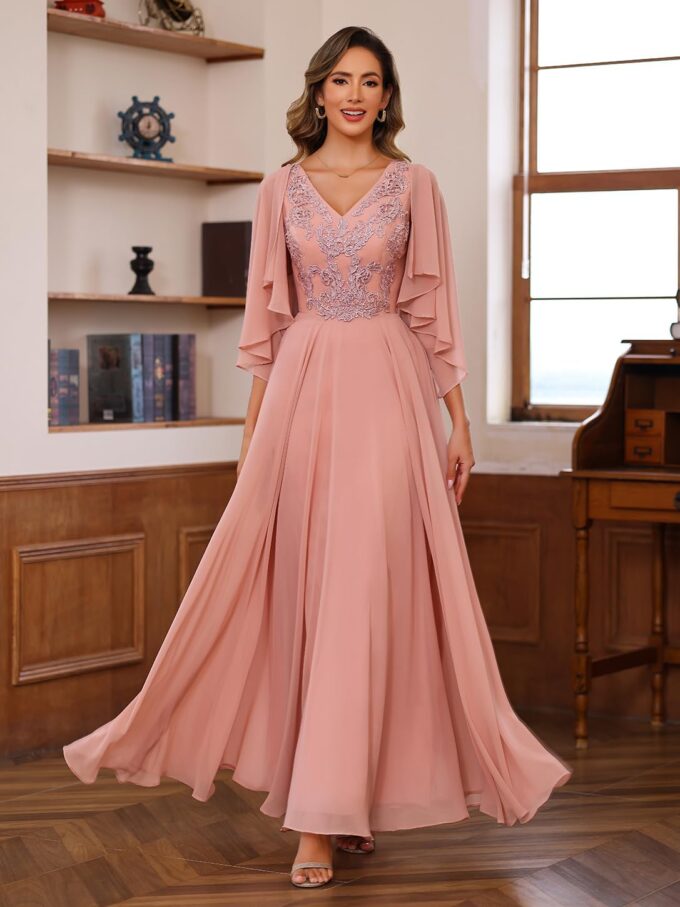Clothfun Chiffon Mother of The Bride Dress 2025 Lace Applique Long Formal Party Dress with Jacket CY147 – Bild 4