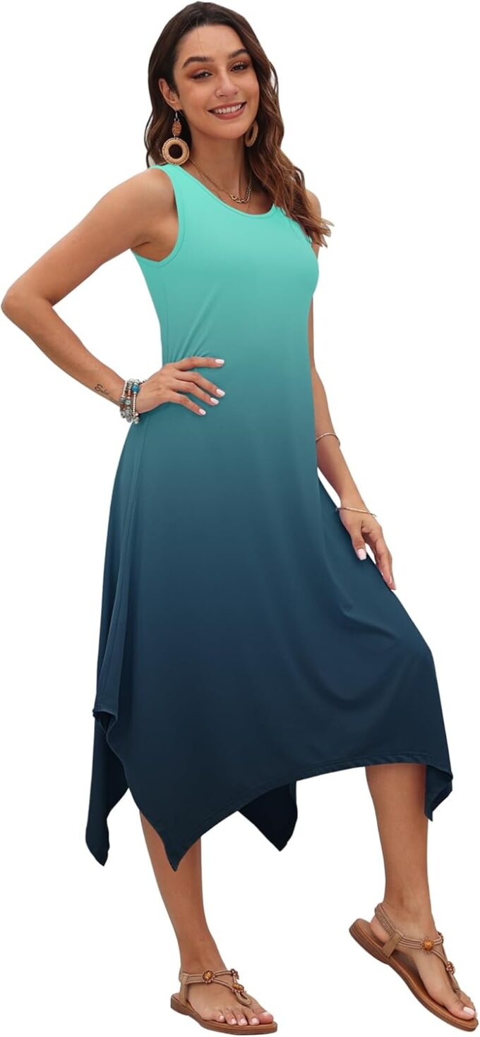 AUSELILY Women's Summer Dresses 2025 Casual Sleeveless Sundress Asymmetrical Hem Midi Tank Beach Dress with Pockets – Bild 4