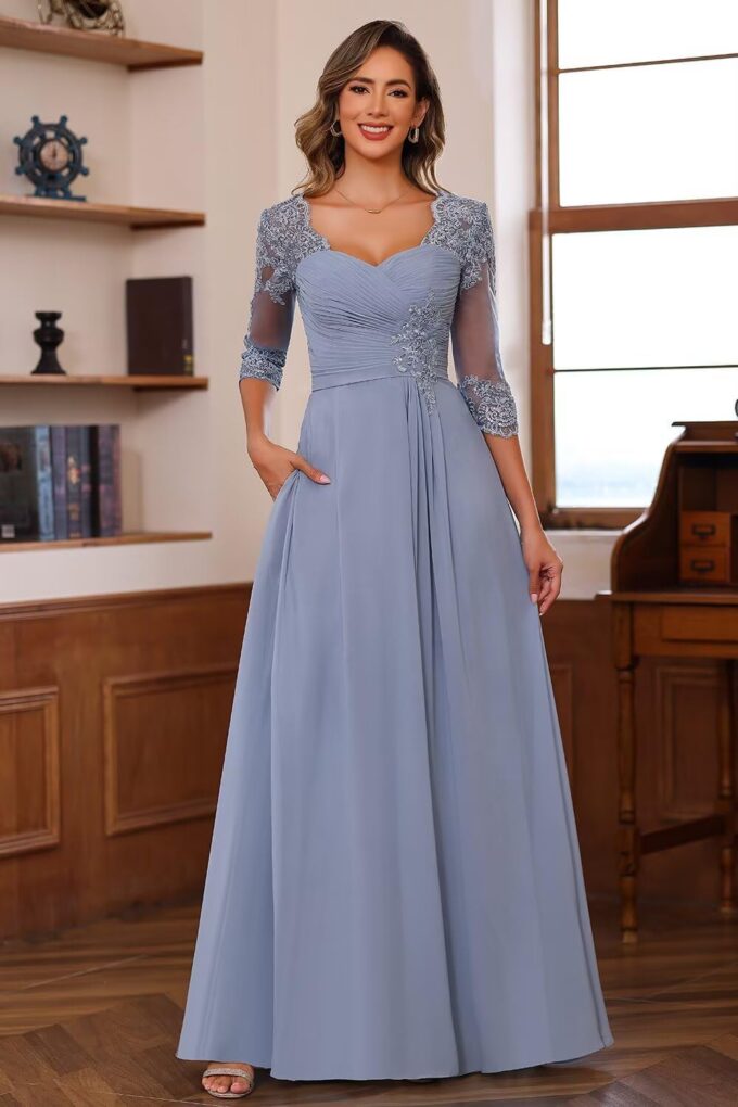Lace Appliquess Chiffon Mother of The Bride Dress Long Sweetheart Mother of Groom Dress for Women – Bild 5