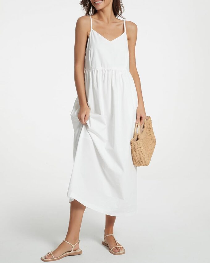 Spaghetti Strap Maxi Dress for Women Sleeveless V Neck Summer Flowy Cami Dress Beach Long Dresses with Pockets – Bild 2
