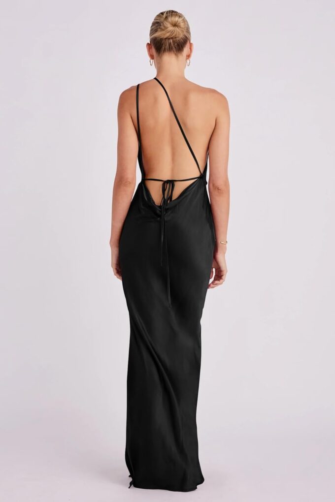 Memoriesea Women's Low Cut Cowl Neck Open Back Tie Up Cocktail Party Maxi Dress – Bild 6