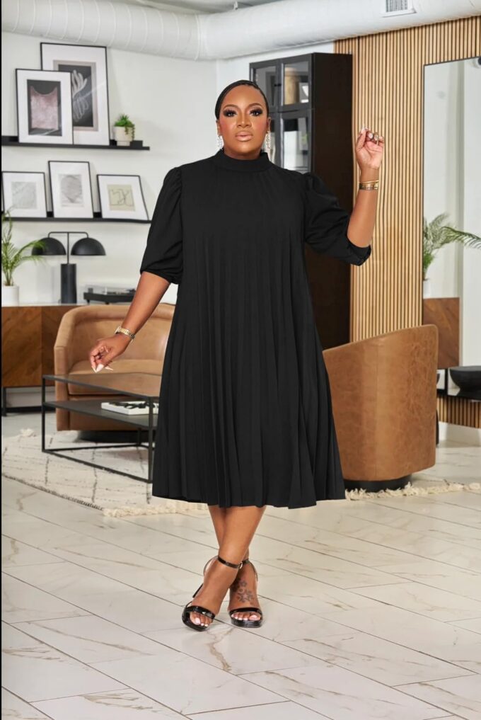 Women's Plus Size Casual Pleated Dress Summer Short Sleeve Flowy Swing Dress Loose Beach Dresses – Bild 4