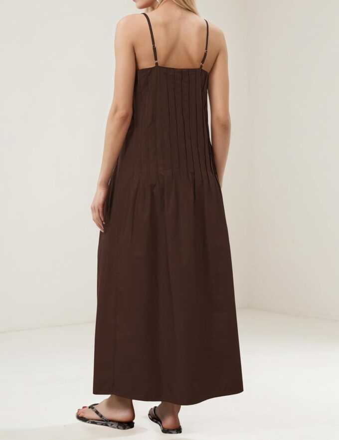 Maxi Dress for Women Spaghetti Strap V Neck Long Summer Sundresses Flowy Vacation Beach Pleated Dress – Bild 5