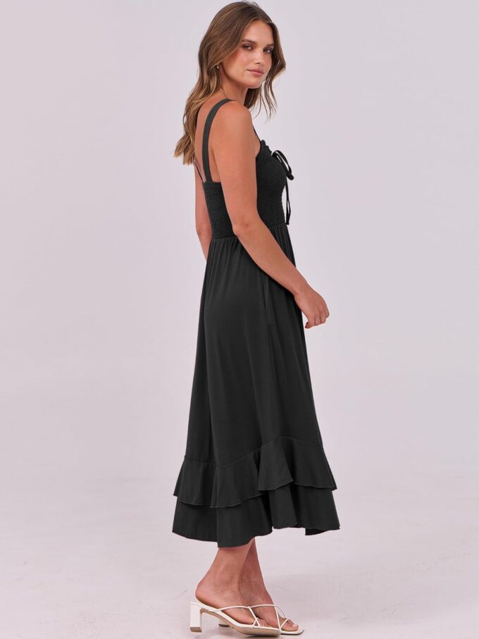 Caracilia Women's Smocked Maxi Dress Summer Casual Boho Sleeveless Strap Ruffle Backless Swing Flowy Beach Long Sundress – Bild 3