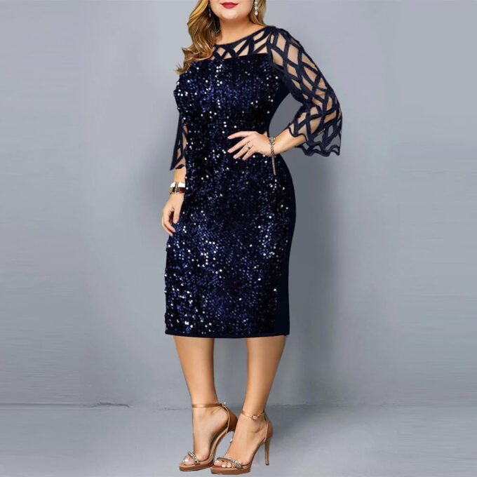 Womens' Plus Size Sequin Formal Party Dress Midi Evening Dress – Bild 3