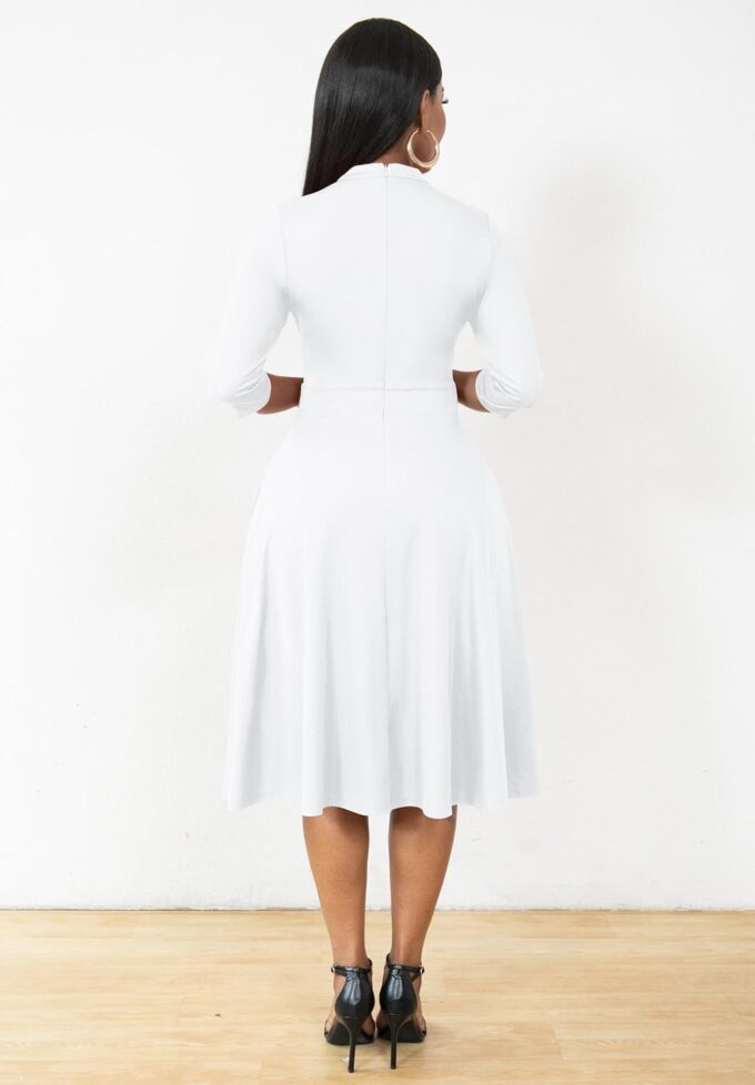 FANDEE Church Dresses for Women Casual Funeral Dress 3/4 Sleeve A-line Cocktail Tea Semi Formal Fit and Flare Dresses V Neck – Bild 4