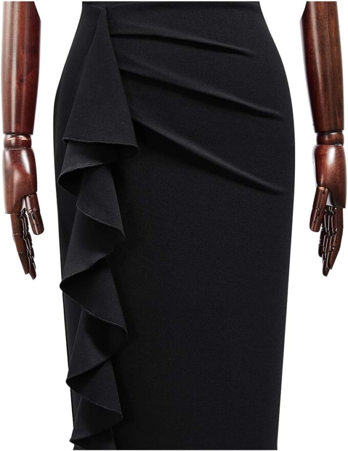 Knitee Women's Retro Business Sleeveless Ruffle Ruched Bodycon Cocktail Dress – Bild 6