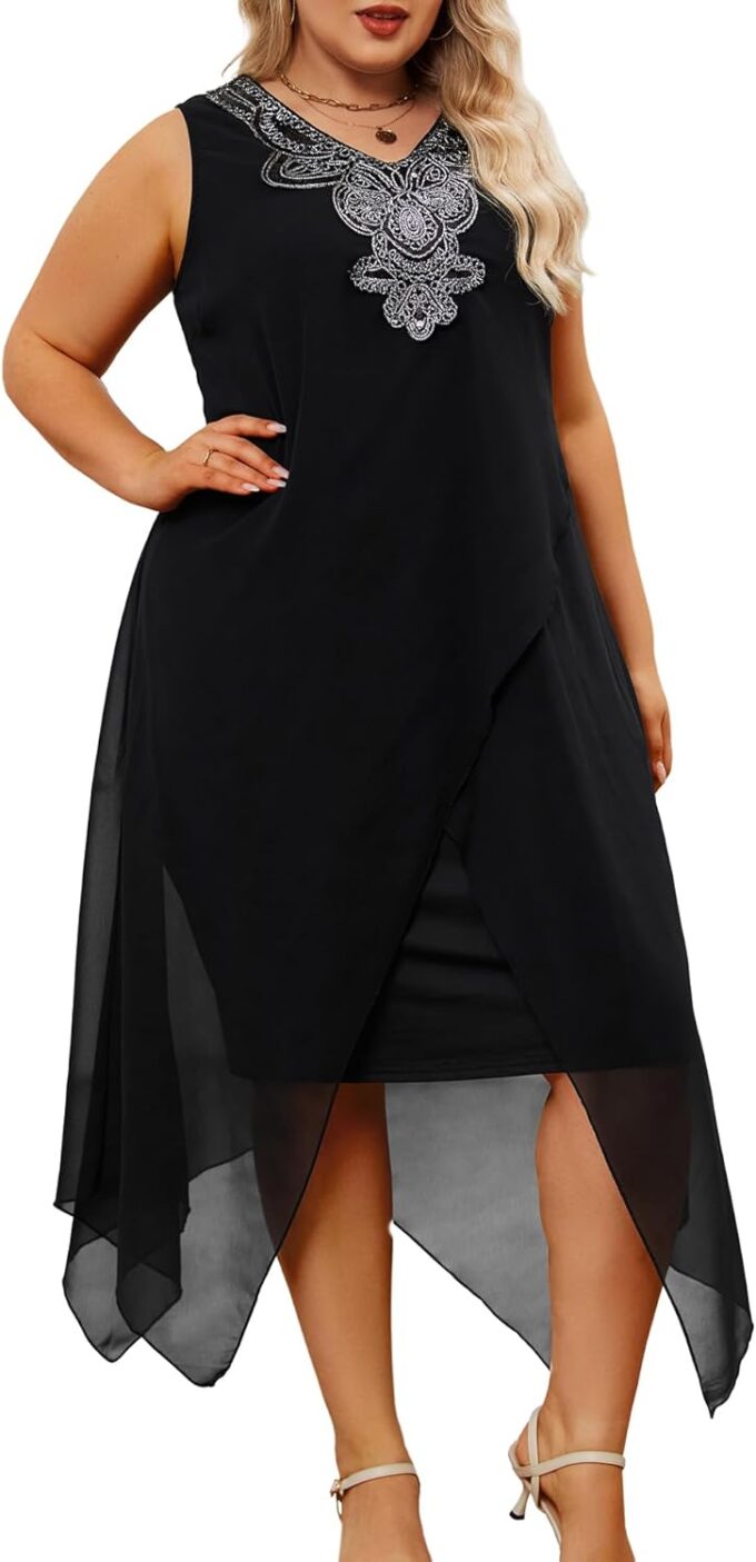 OCSTRADE Womens Plus Size Chiffon Dress Loose Sleeveless Flowy Cocktail Party Midi Dresses – Bild 4