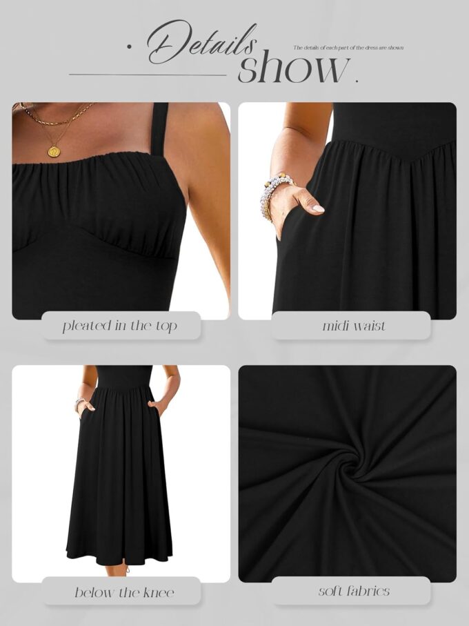 Sureple Long Dresses for Women 2025 Sleeveless Ruched Bust Swing Aline Fitted Spaghetti Strap Sundress with Pockets – Bild 3