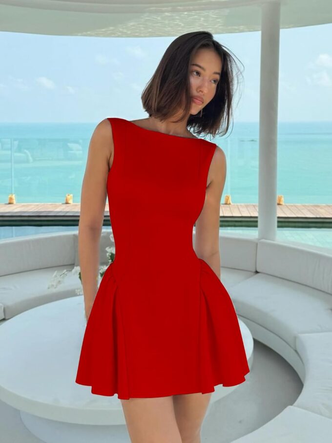 BORIFLORS Women's Sexy Ruched Bodycon Mini Dress Boat Neck Corset Cocktail Party Short Dresses – Bild 5