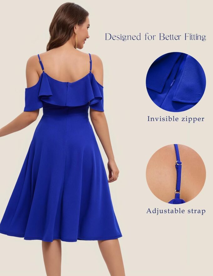 Bbonlinedress Womens Off Shoulder Summer Wedding Guest Dress Formal Cocktail Prom Graduation Homecoming A-line Midi Dress – Bild 4