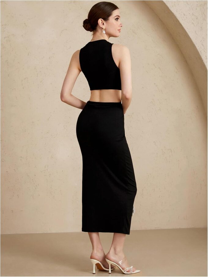 Women's 3D Floral Sleeveless Dress Crew Neck Cut Out Bodycon Going Out Maxi Dresses – Bild 2