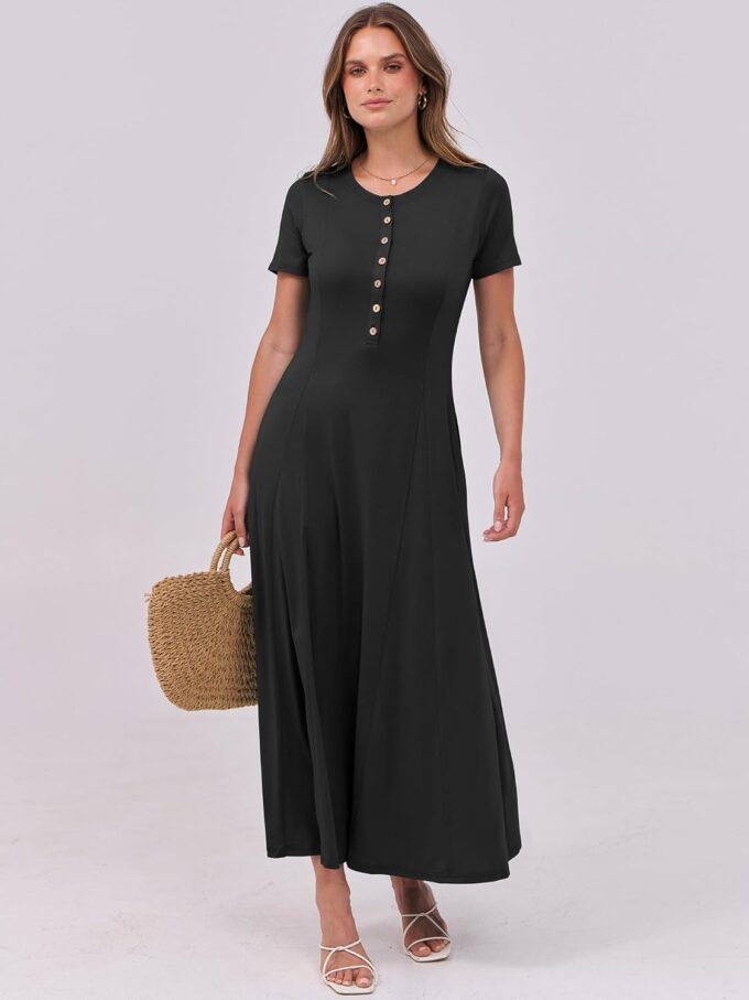 ANRABESS Women Summer Maxi Dress 2025 Casual Short Sleeve Button Fit & Flare A-Line Flowy Spring Long Dresses with Pockets – Bild 7