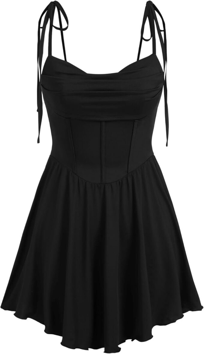 CIDER Womens Cowl Neck Tie up Mini Dresses Sleeveless Ruched A Line Corset Short Formal Party Wedding Guest Club Dress