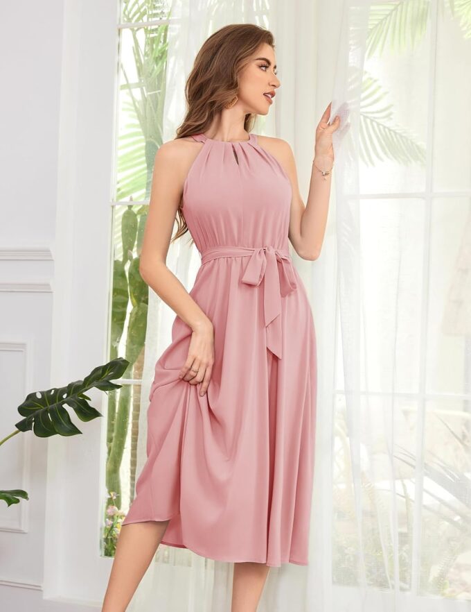 Bbonlinedress Women Halter Chiffon Wedding Bridesmaid Prom Dress Summer Cocktail Formal Beach Party Maxi Flowy Sun Dress – Bild 5