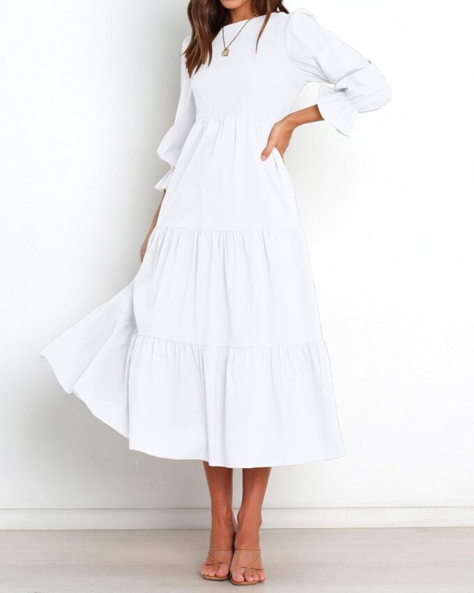 BTFBM Women Casual Long Sleeve Crew Neck Fall Dress Bohemian Relaxed Fit Floral Flowy Maxi Dresses Tiered Cocktail Dress – Bild 2