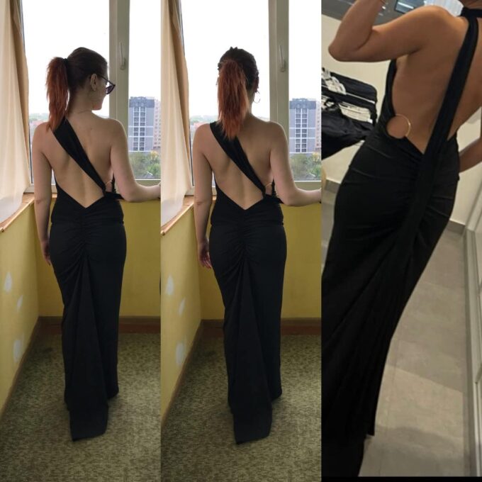 Suillty Women's Sexy Oblique Shoulder Backless Maxi Dress Ruched Back Strap Sleeveless Party Club Long Dresses Bodycon – Bild 4
