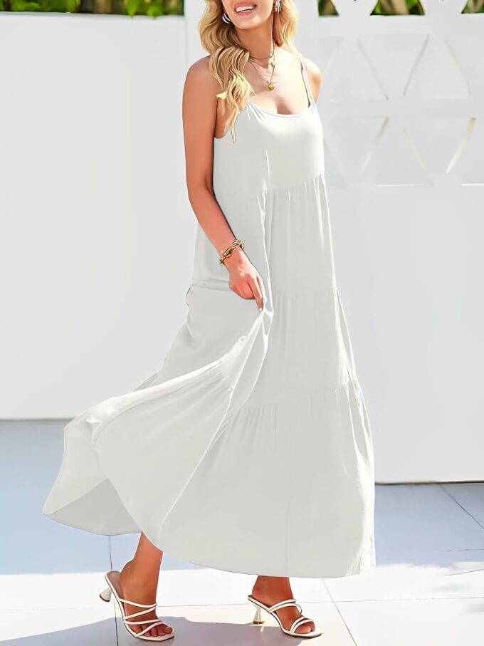 Womens Summer Dresses Loose Sleeveless Spaghetti Strap Asymmetric Tiered Maxi Dress – Bild 4