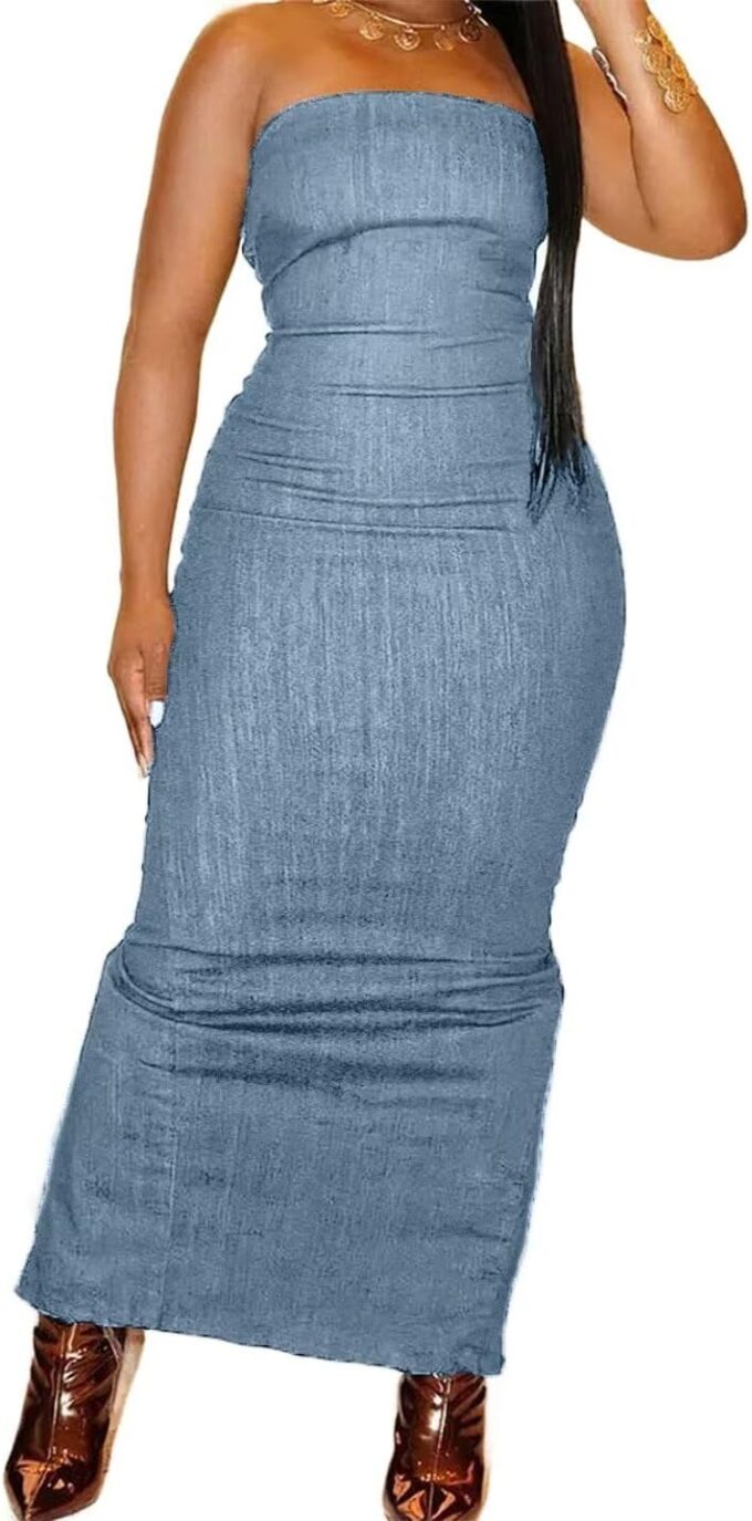 Flamingals Sexy Off Shoulder Sleeveless Maxi Dress for Women Zip Back Split Hem Party Long Dress – Bild 6