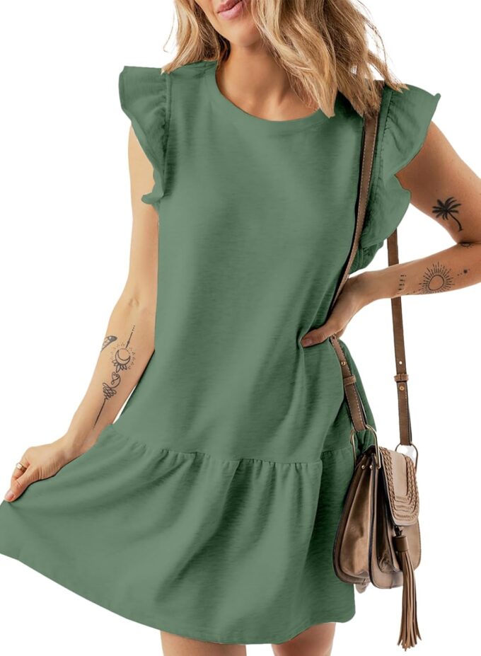 Acelitt Womens Casual Summer Crewneck Babydoll Flowy Tiered Mini Dress, S-XXL – Bild 3