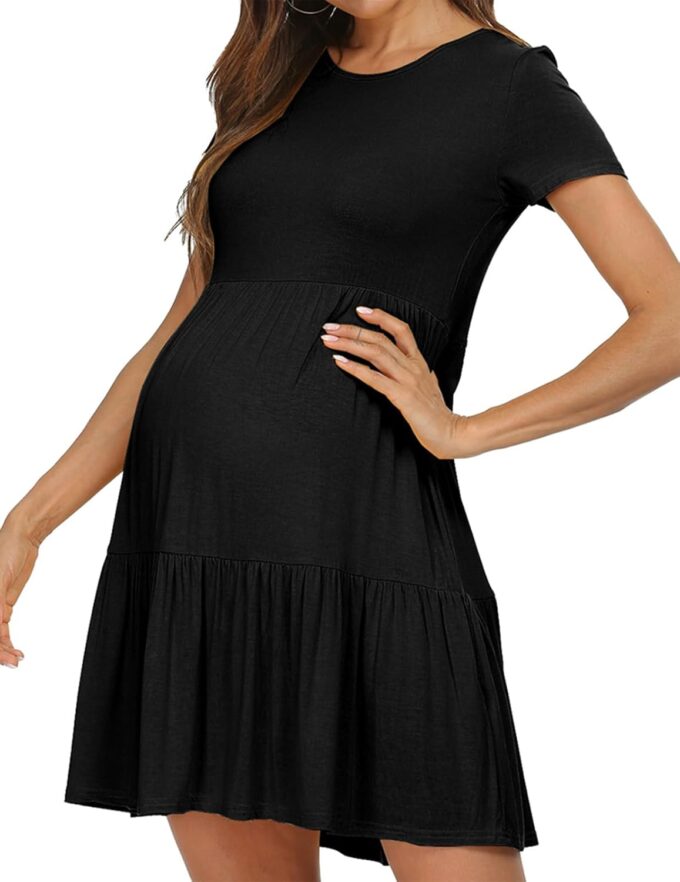 levaca Womens Summer Casual Dresses Beach Coverup Loose Short Sleeve T Shirt Dress 2025 Midi Outfit Sundress – Bild 5