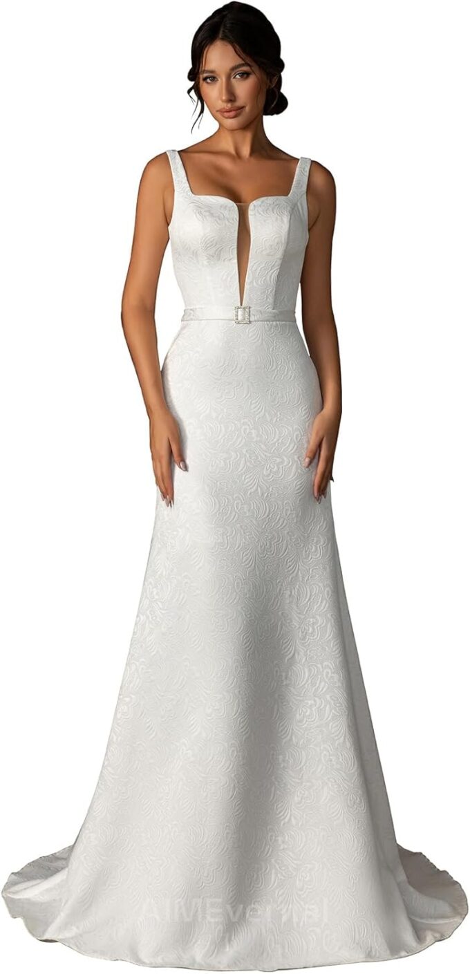 Wedding Dress Elegant Royal Style for Women,Jacquard Dress for Summer Garden Wedding,Lightweight Wedding Bridal Dress