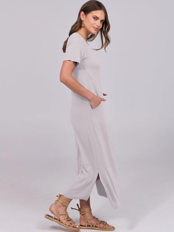 ANRABESS Women's Summer Casual Short Sleeve Long T Shirts Maxi Dresses V Neck Split 2025 Beach Vacation Dress with Pockets – Bild 4