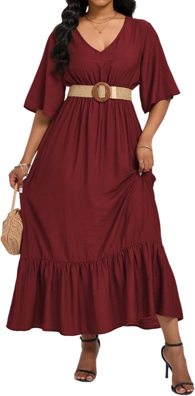 Women's Summer Short Sleeve Maxi Floral Flowy Dresses with Pockets – Bild 4