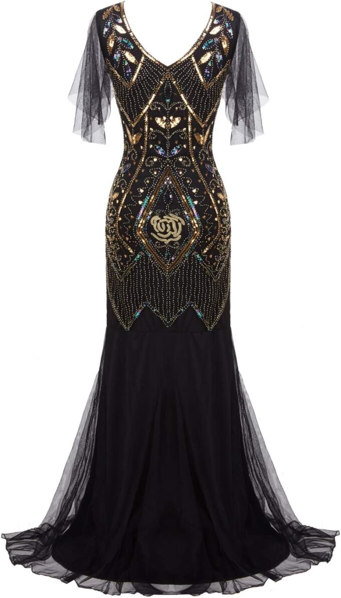 FAIRY COUPLE 1920s Floor-Length V-Back Sequined Embellished Prom Evening Dress D20S004 – Bild 9