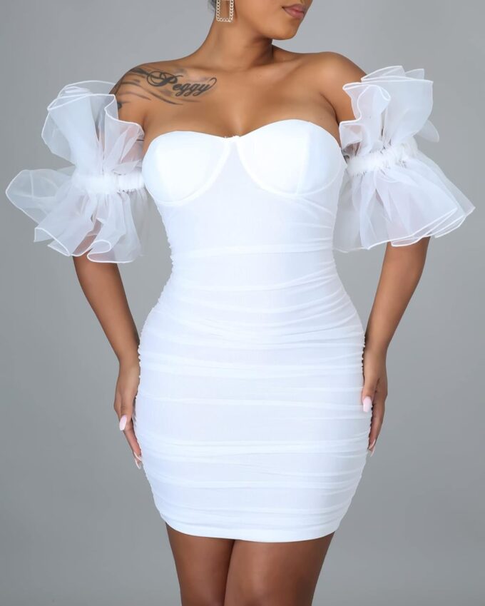 hibshaby Women Sexy Bodycon Dress Puff Sleeve Cocktail Evening Party Elegant Mini Dresses – Bild 2