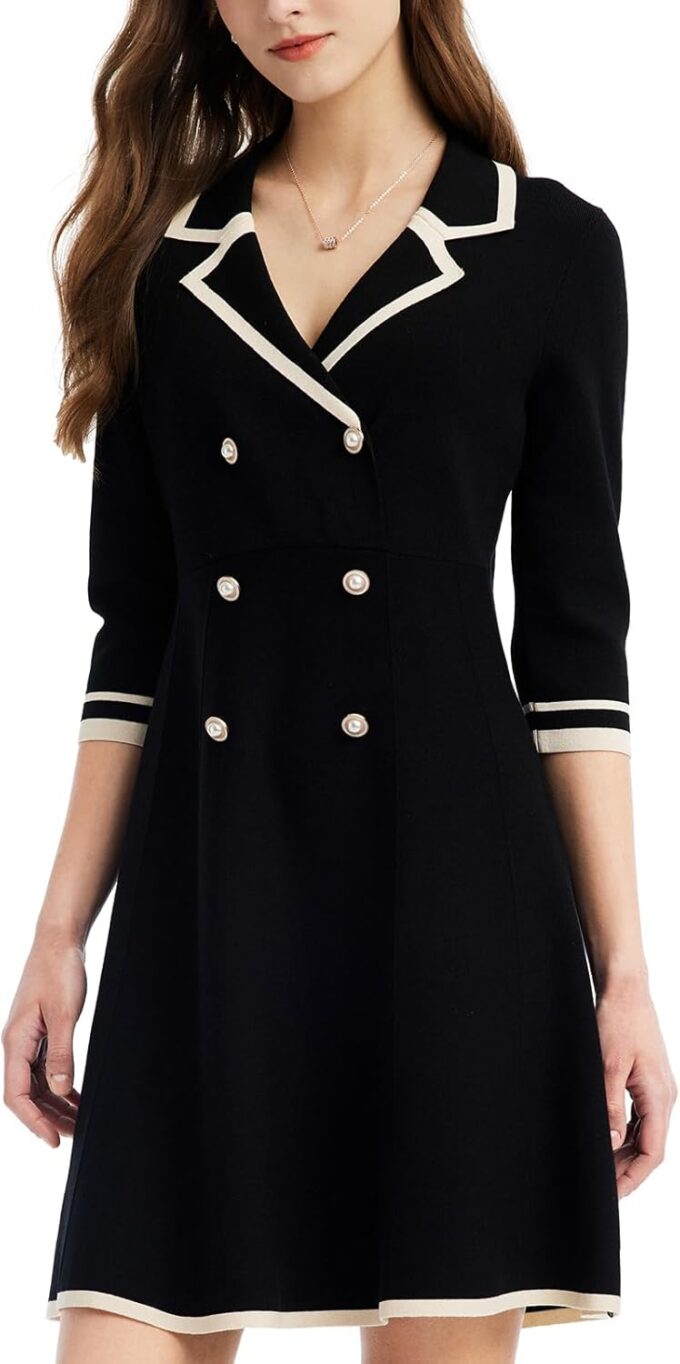 Mini Sweater Dress for Women, Button up 3/4 Sleeve Knit Dresses for Teacher Work Business – Bild 3