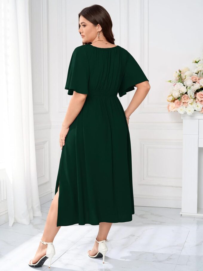 Womens Plus Size Formal Dress V Neck Flutter Short Sleeve Split A Line Boho Maxi Dresses for Wedding Guest – Bild 2